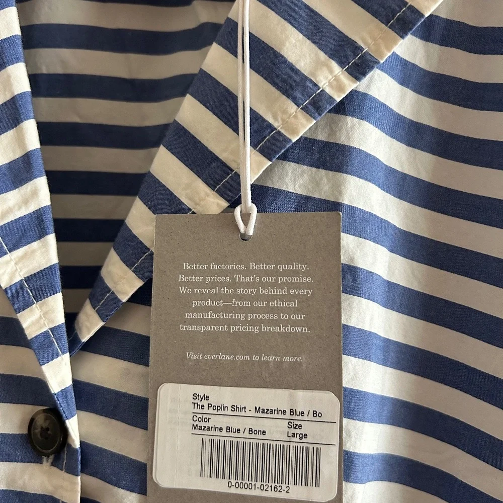 Everlane Poplin Mazarine Blue & Bone Shirt, Large - Picture 6 of 6